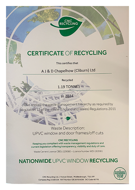 AJD Chapelhow certificate of recycling