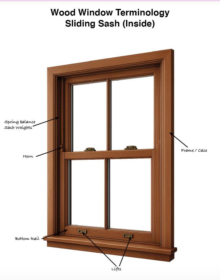 Wood sliding sash inside