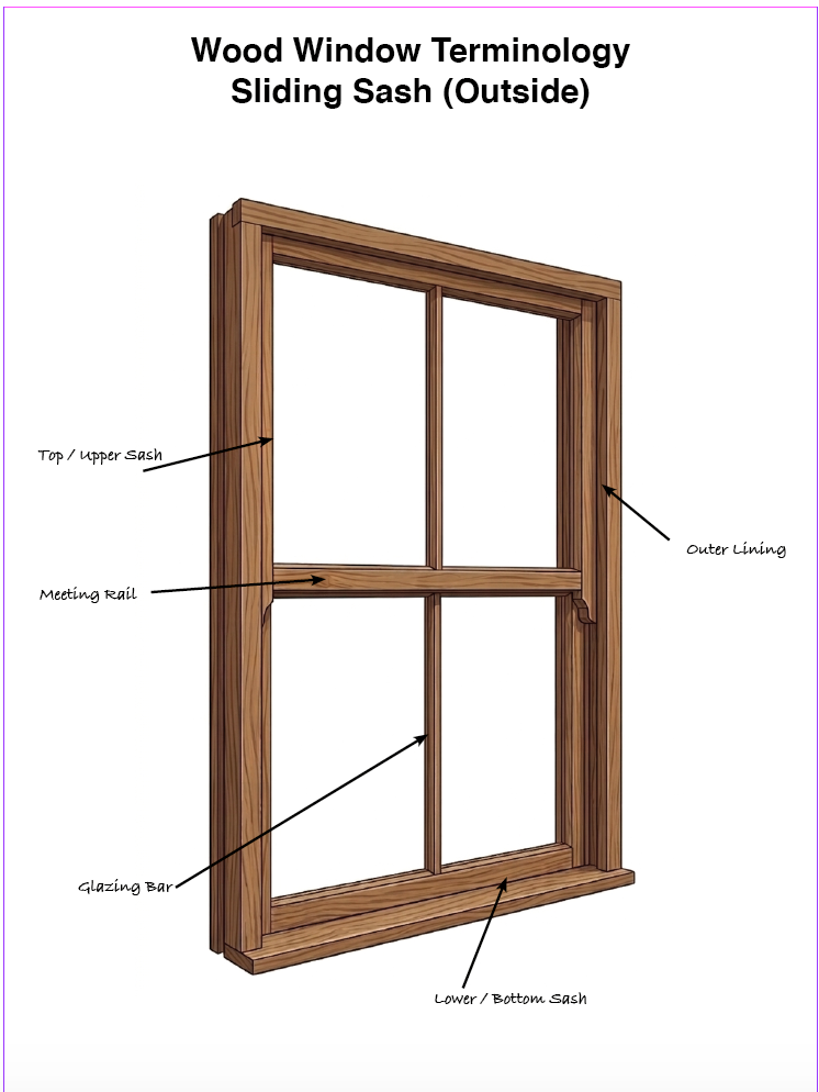 Wood sliding sash outside
